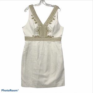 LILLY PULITZER Aveline Dress Size 12 Women Cotton White & Gold Lined Style 20051